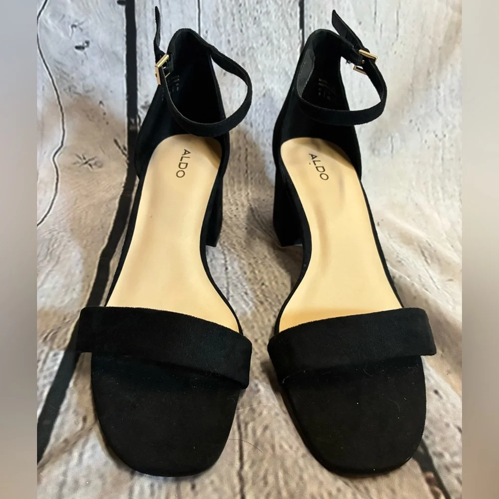 Aldo Pristine Black Women’s‎ Strappy Block Heel Sandals Size 9 EU 40 Preppy Chic